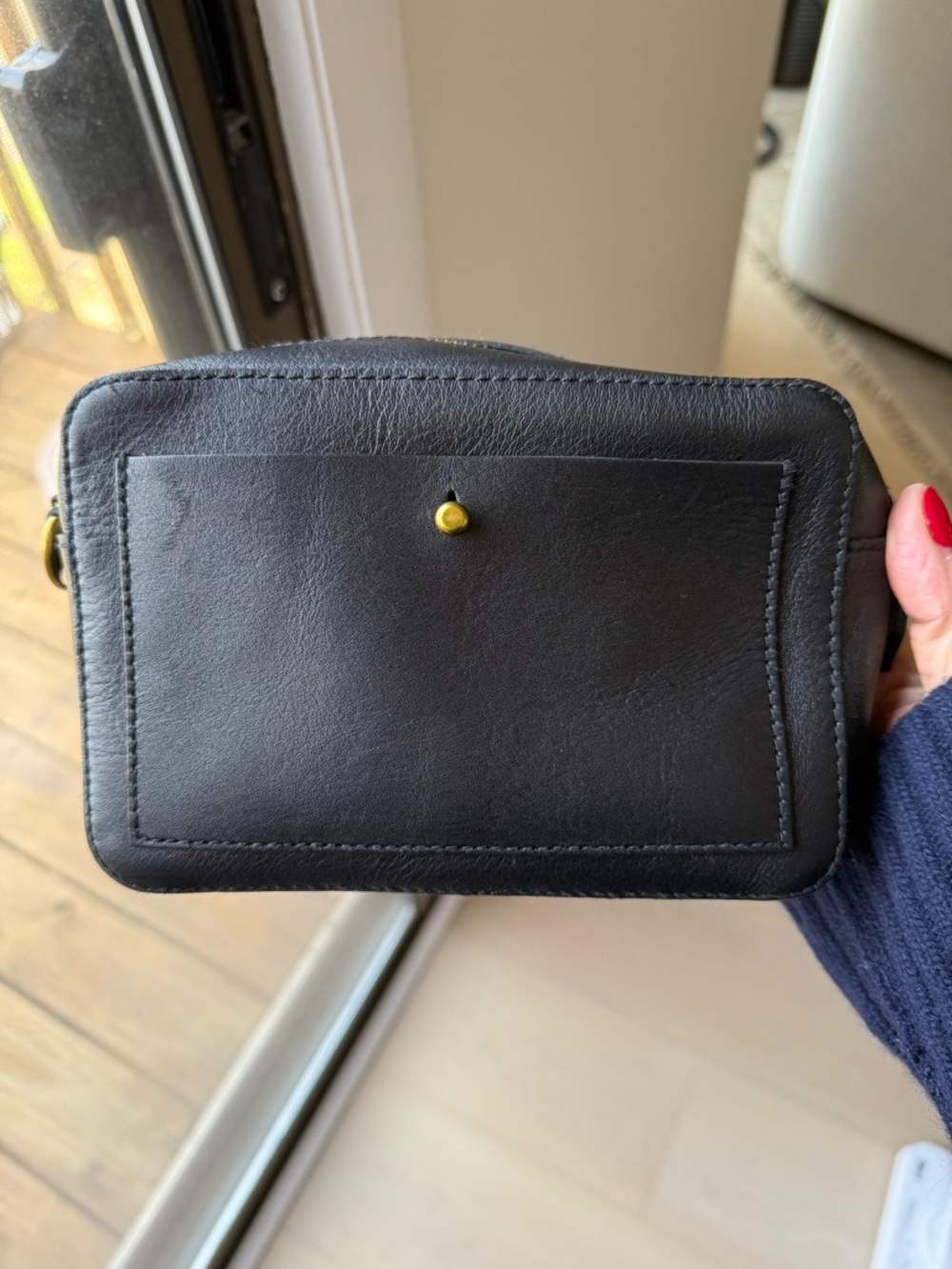 Madewell Black Leather Crossbody with Brass Stud